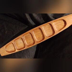 VNT 60's Solid, Hand Carved, Teak Wood, Surfboard Shaped, Platter w/ 6Partitions